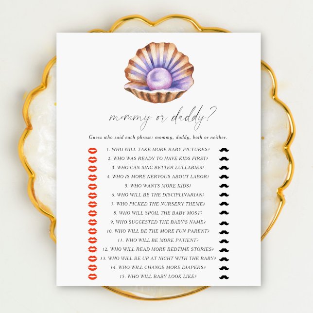 Pearl shell- mommy or daddy baby shower game (Creator Uploaded)