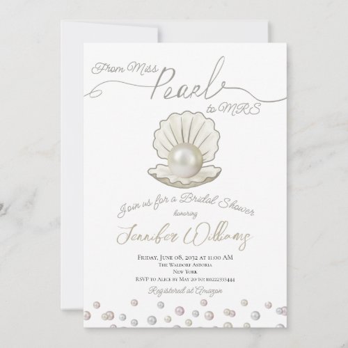 Pearl  Shell Pearlcore Miss to MRS Bridal Shower Invitation