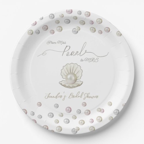 Pearl  Shell Pearlcore Miss to MRS Bridal Shower Paper Plates