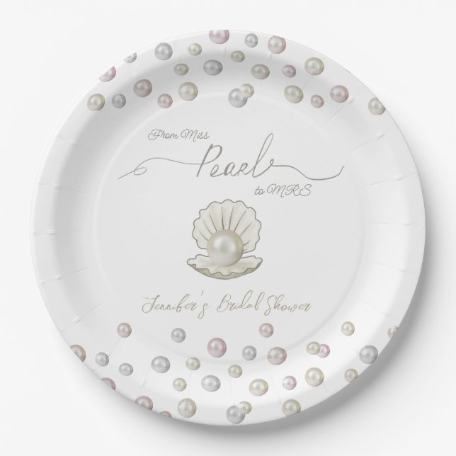 Pearl & Shell Pearlcore Miss to MRS Bridal Shower Paper Plates (Front)