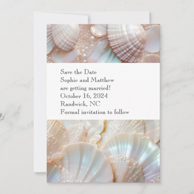 Pearl Shells Classic Elegant Save the Date Card (Front)
