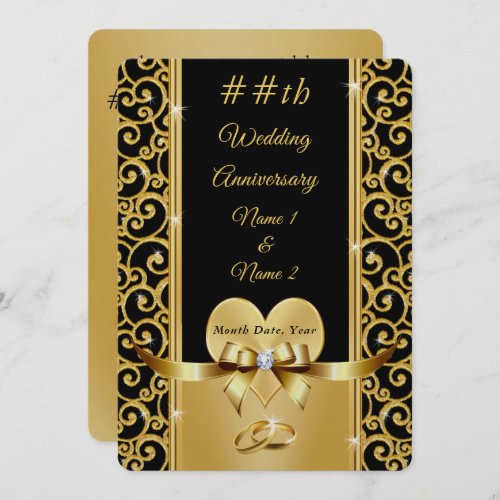 Pearl Shimmer Black Gold Anniversary Invitations