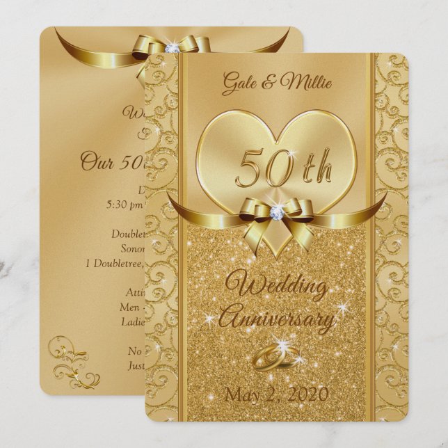 Pearl Shimmer Golden Anniversary Invitations (Front/Back)