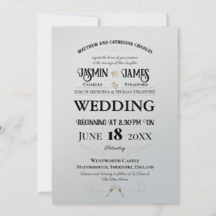 Pearl Shimmer Heritage Font Wedding Invitation