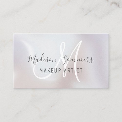Pearl Shimmer Monogram Makeup Artist Business Card