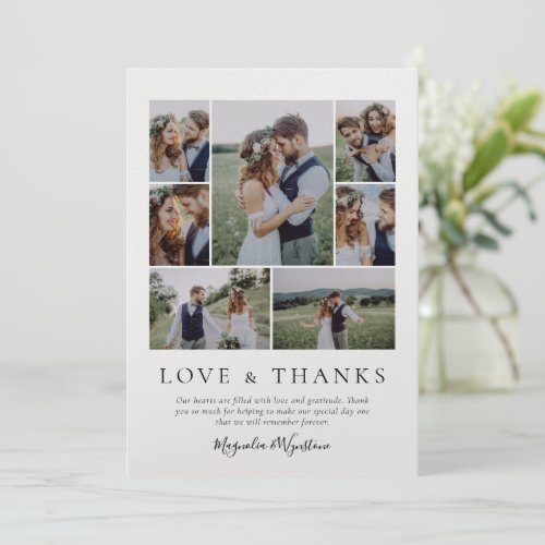 Pearl Shimmer Photo Love and Thanks Wedding Thank You Card