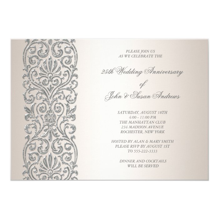 Pearl Silver Border 25th Anniversary Party Card Zazzle
