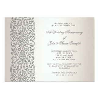 Pearl Silver Border 25th Anniversary Party Card