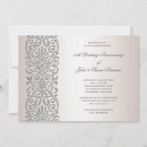 Pearl Silver Border 25th Anniversary Party Invitation
