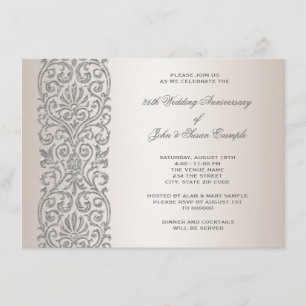 Pearl Silver Border 25th Anniversary Party Invitation