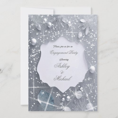 pearl silver engagement party glitter sequins invitation