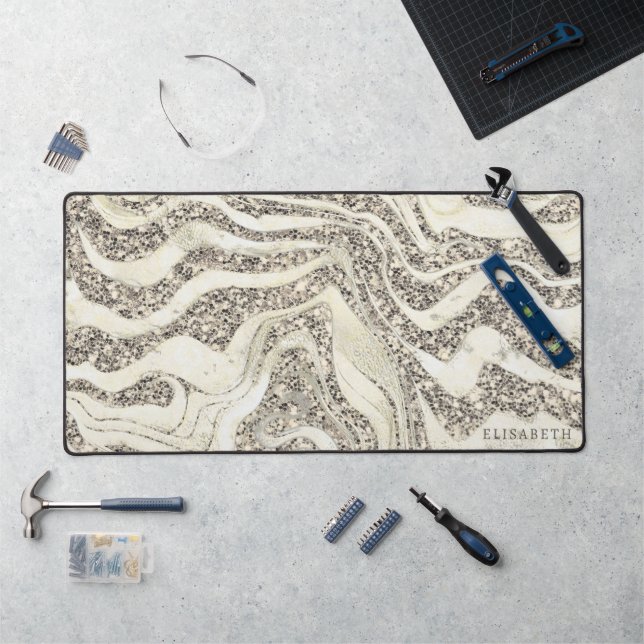    Pearl Silver Glitter Zebra Add Name Or Monogram Desk Mat (Workstation)