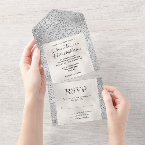 Pearl Silver Leopard Print Glitter   All In One Invitation