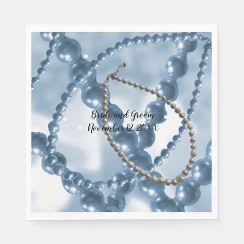 Pearl Strands Blue Wedding Paper Napkins