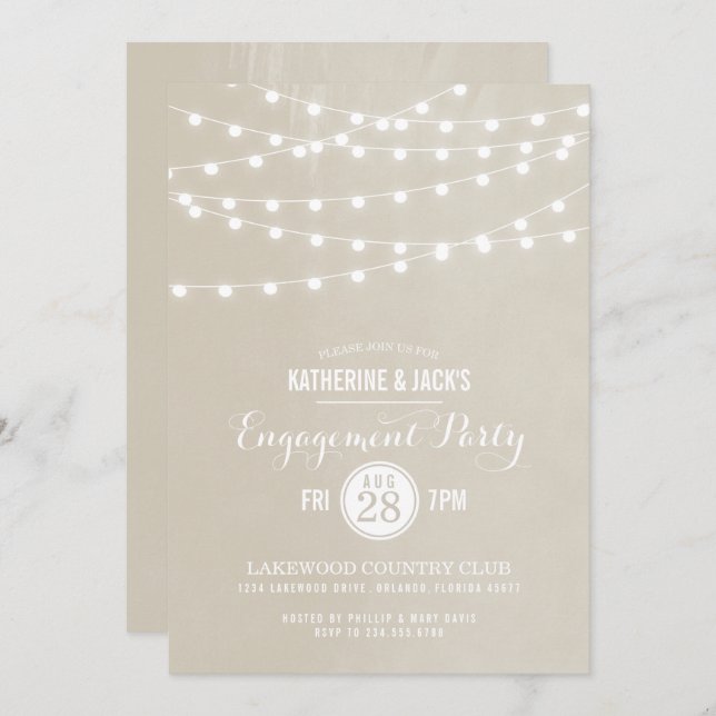 Pearl String Lights Engagement Party Invitation (Front/Back)
