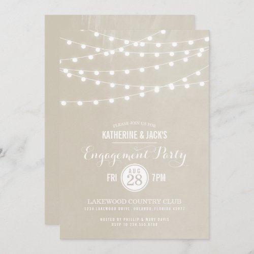 Pearl String Lights Engagement Party Invitation