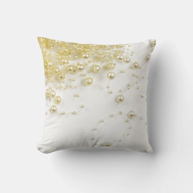 Pearl string of pearls gold metallic look throw pillow (Front)
