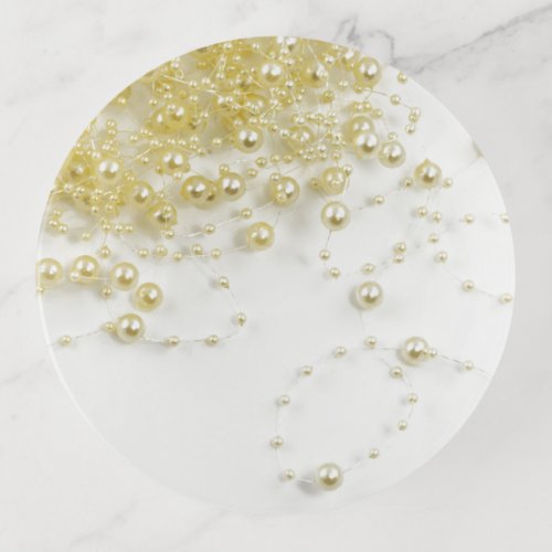 Pearl string of pearls gold metallic look white trinket tray