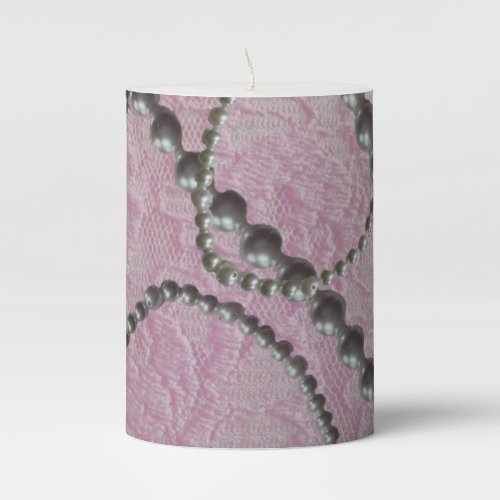 Pearl Strings and Lace Pink Pillar Candle