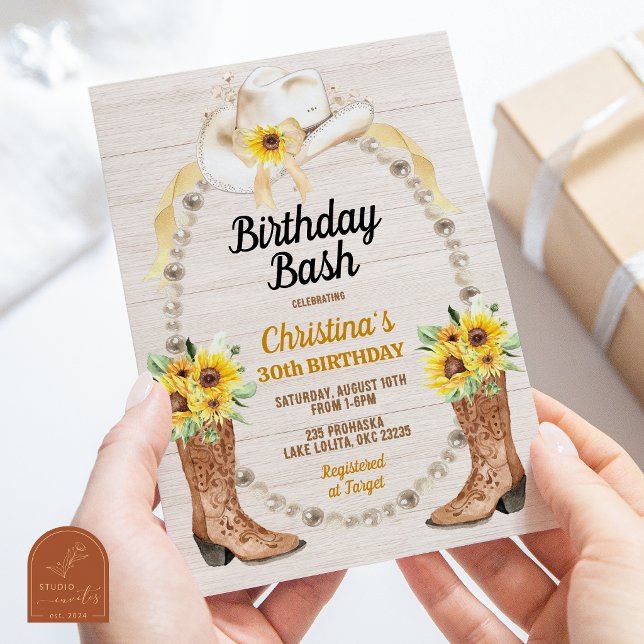 Pearl Sunflower Boots Birthday Invitation (Creator Uploaded)