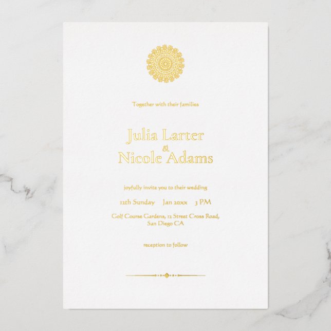 Pearl Swan Mandala Minimalist Wedding Foil Invitation (Front)