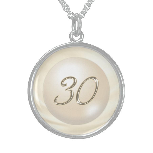Pearl Themed 30th Wedding Anniversary Gifts Sterling Silver Necklace (Front)