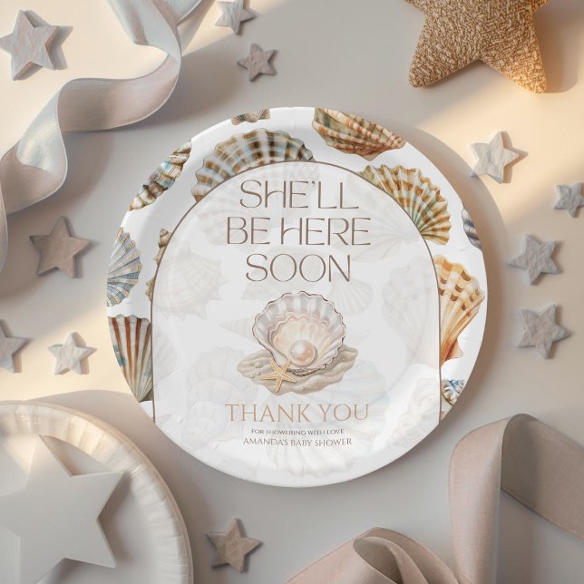 Pearl Under The Sea You Soon Girl Baby Shower Paper Plates (Creator Uploaded)