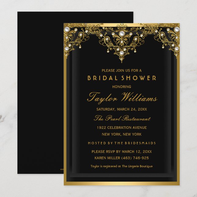Pearl Vintage Glamour Bridal Shower Invite (Front/Back)