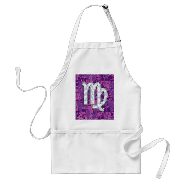 Pearl Virgo Zodiac Sign Pink Fuchsia Digital Camo Adult Apron (Front)
