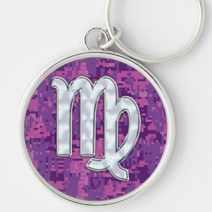 Pearl Virgo Zodiac Sign Pink Fuchsia Digital Camo Keychain