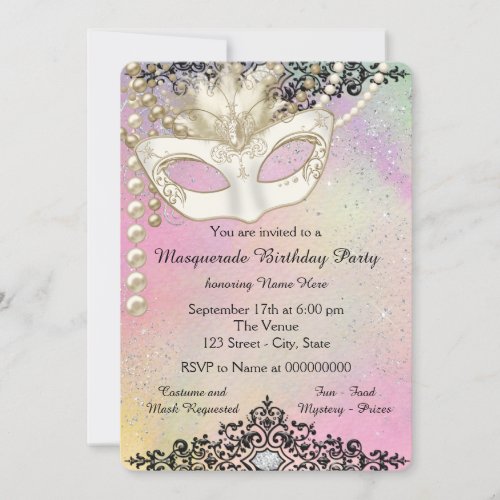 Pearl Watercolor Masquerade Party Invitation