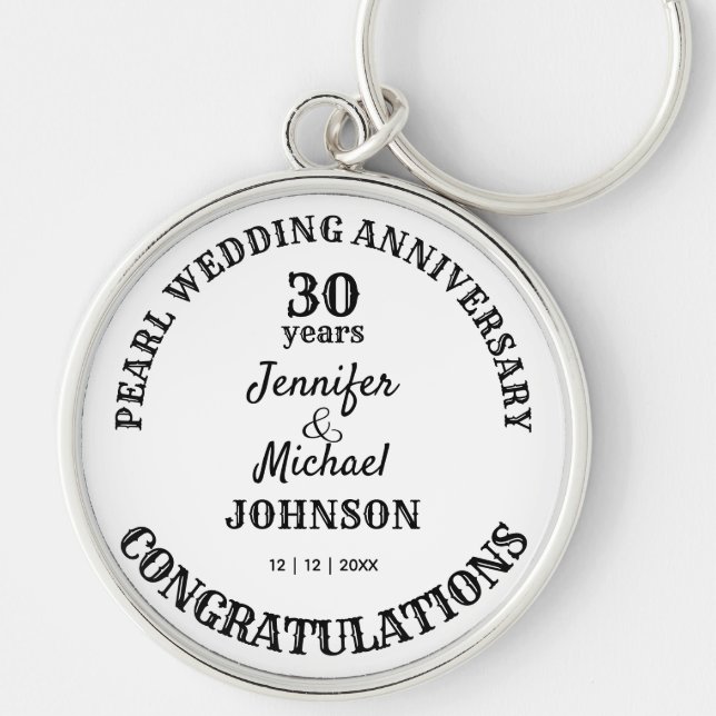 Pearl Wedding 30 Years Anniversary Commemorative Keychain (Front)