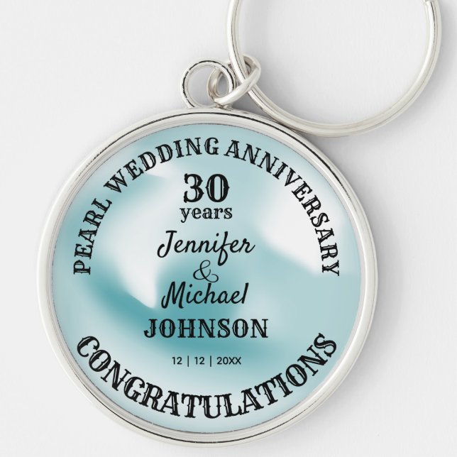 Pearl Wedding 30 Years Anniversary Commemorative Keychain (Front)