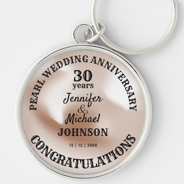 Pearl Wedding 30 Years Anniversary Commemorative Keychain (Front)