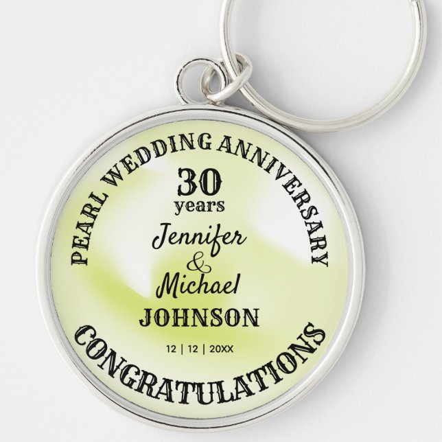 Pearl Wedding 30 Years Anniversary Commemorative Keychain (Front)