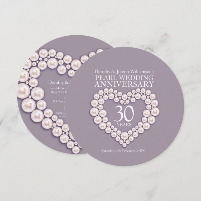 Pearl wedding anniversary 30 years party invites (Front/Back)
