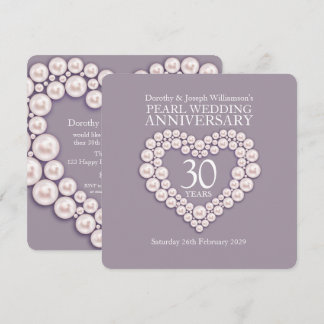 Pearl wedding anniversary 30 years party invites