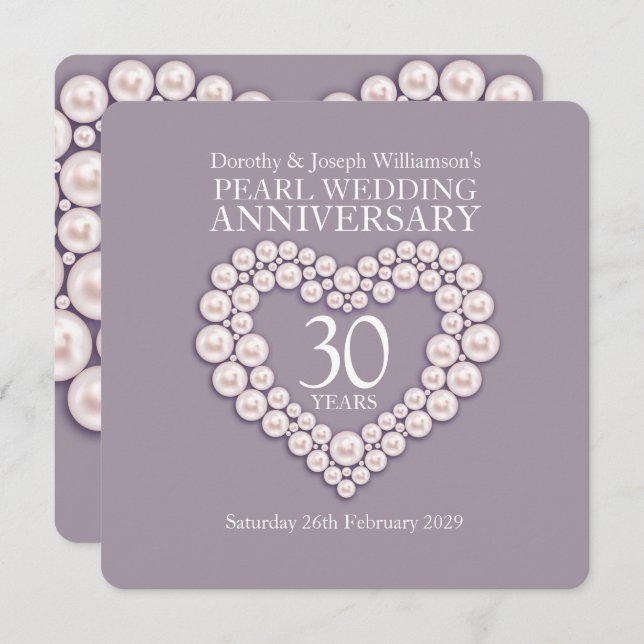Pearl wedding anniversary 30 years party invites (Front/Back)