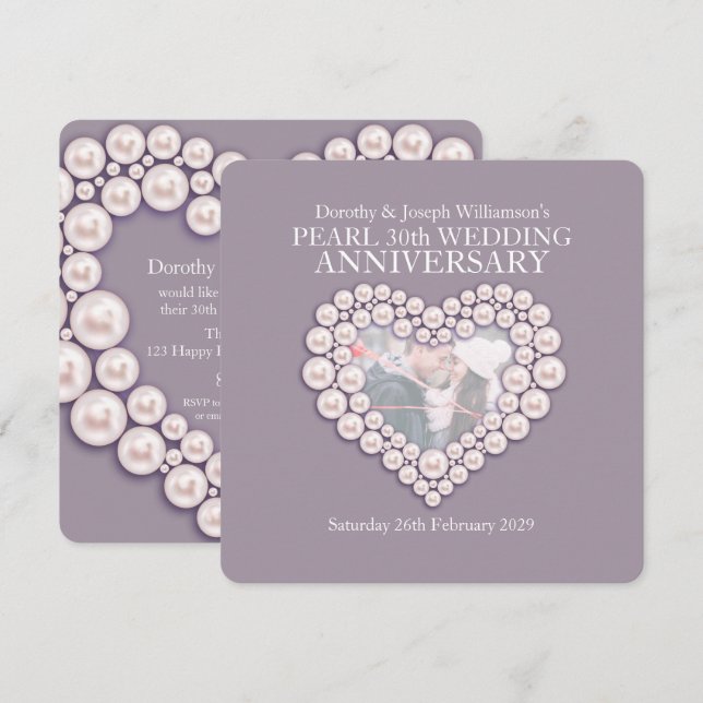Pearl wedding anniversary 30 years photo invites (Front/Back)