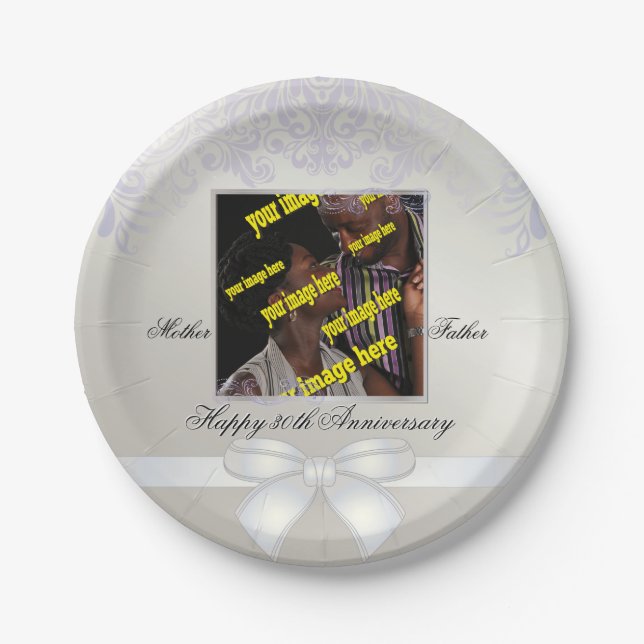 Pearl Wedding Anniversary 30th White Disposable Paper Plates (Front)