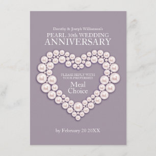 Pearl wedding anniversary meal options card