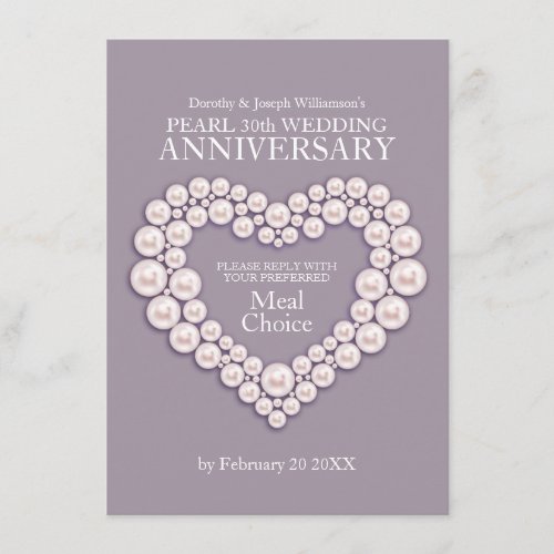 Pearl wedding anniversary meal options card