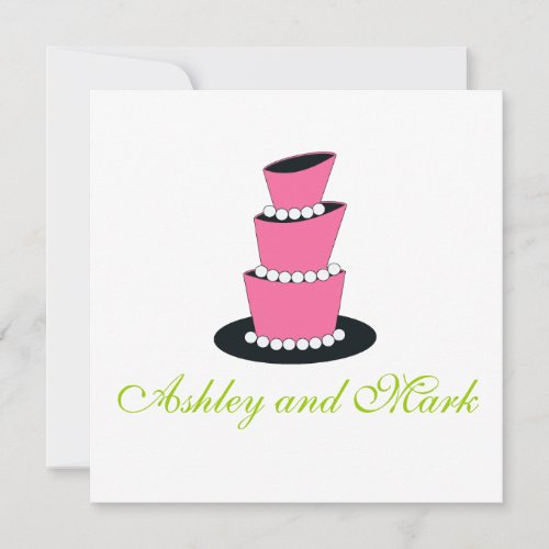Pearl Wedding Cake Invitations Pink Green