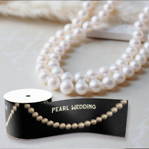 Pearl Wedding with optional text - Ivory on Black Grosgrain Ribbon