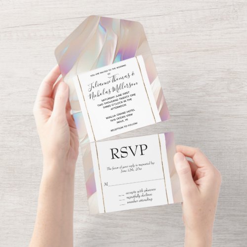 Pearl White Blue Purple Abstract All In One Invitation