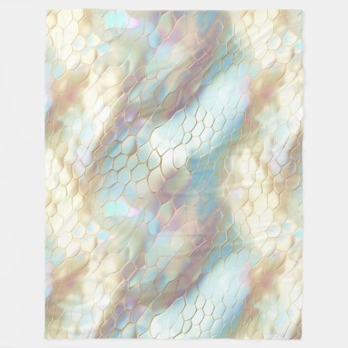 Pearl White Blue Snake Skin Animal Print Fleece Blanket
