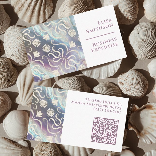   Pearl White Floral Damask Elegant Purple Pattern Business Card (Creator Uploaded)