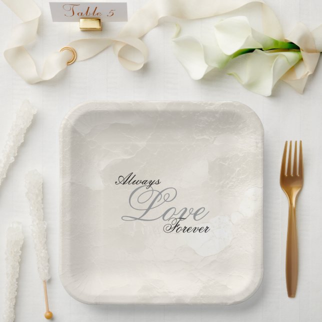 Pearl White Glam Love Always Wedding Paper Plates (Wedding)