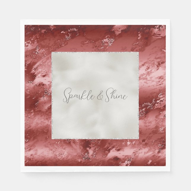 Pearl White Glitter Red Marble Ombre     Napkins (Front)