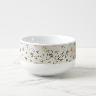 Pearl White Gold Glitter Sparkle Stars Soup Mug